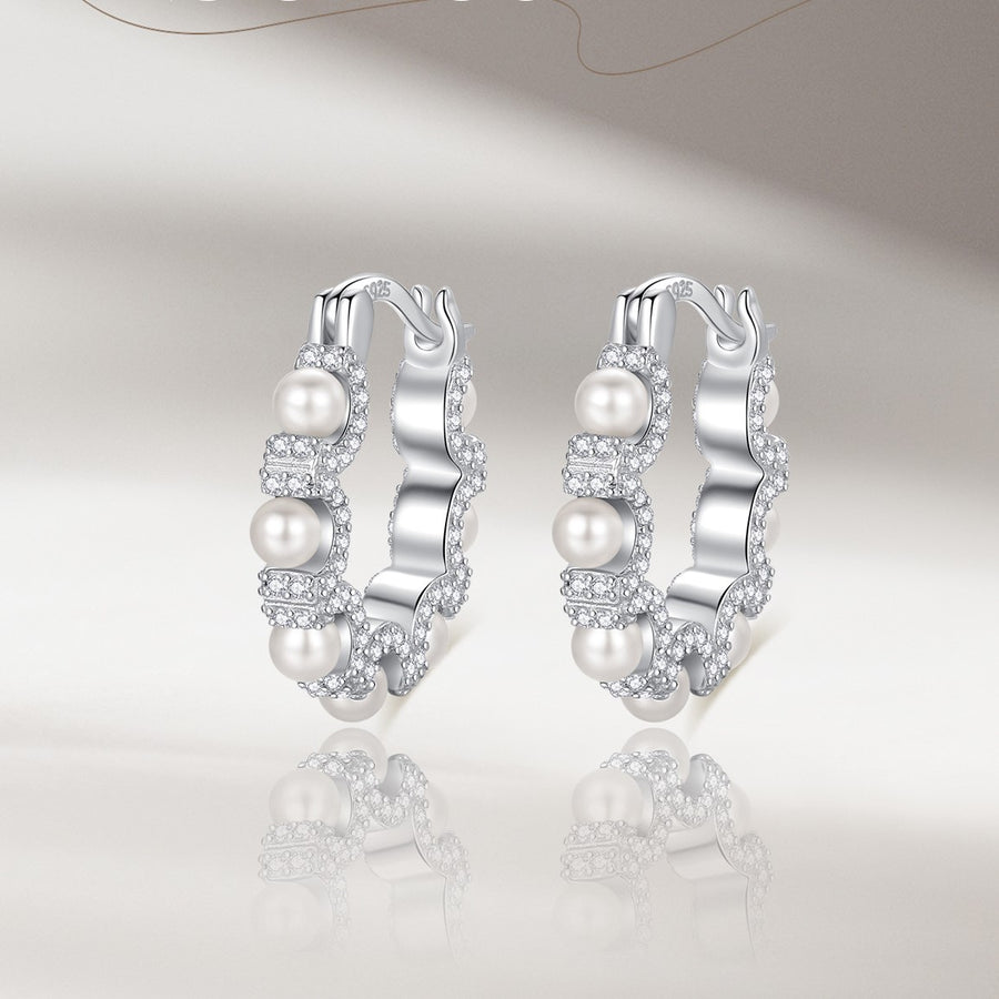 Pearl Zircon White Gold Earrings