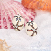 White Beach Oval  Starfish Earrings