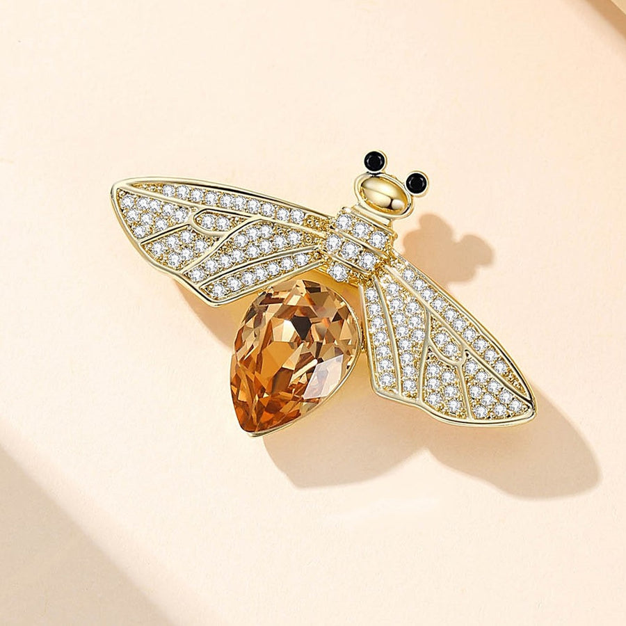 Yellow Bee Crystal Diamond Brooch