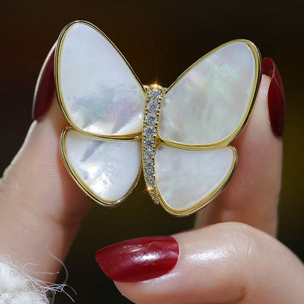 Natural Sea Shell Butterfly Brooch