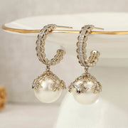 Bee Sakura Zircon Pearl Earrings