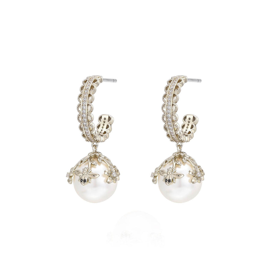 Bee Sakura Zircon Pearl Earrings