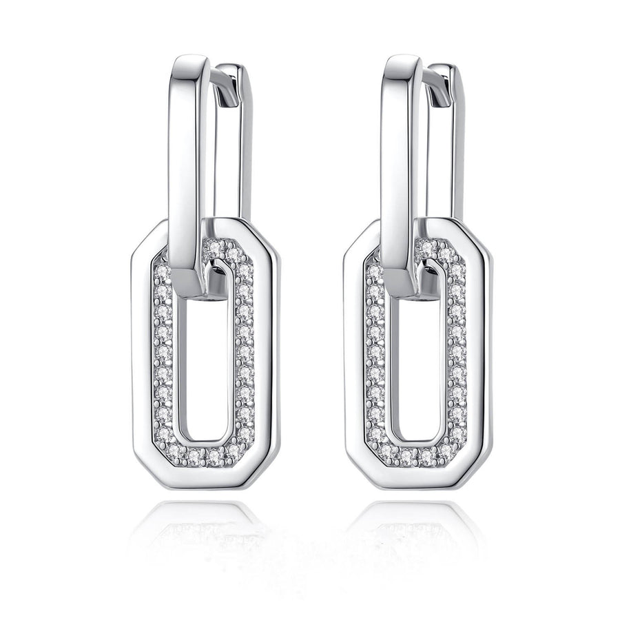 Geometric Zircon White Gold Earring