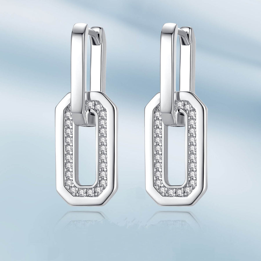 Geometric Zircon White Gold Earring