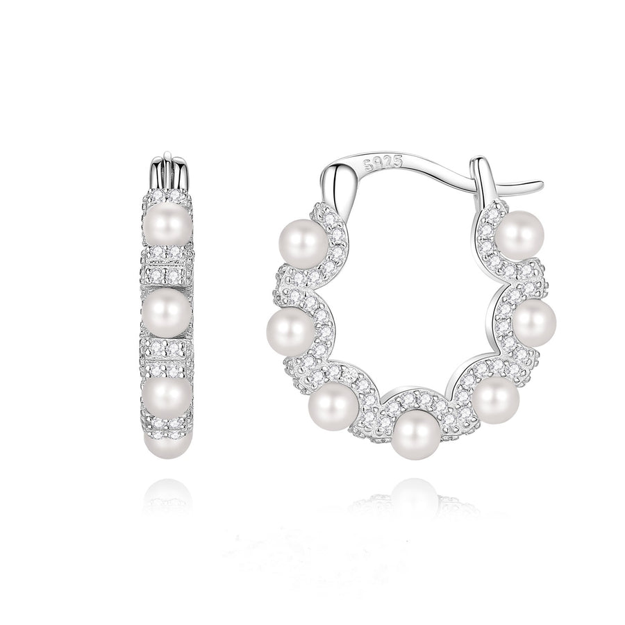 Pearl Zircon White Gold Earrings