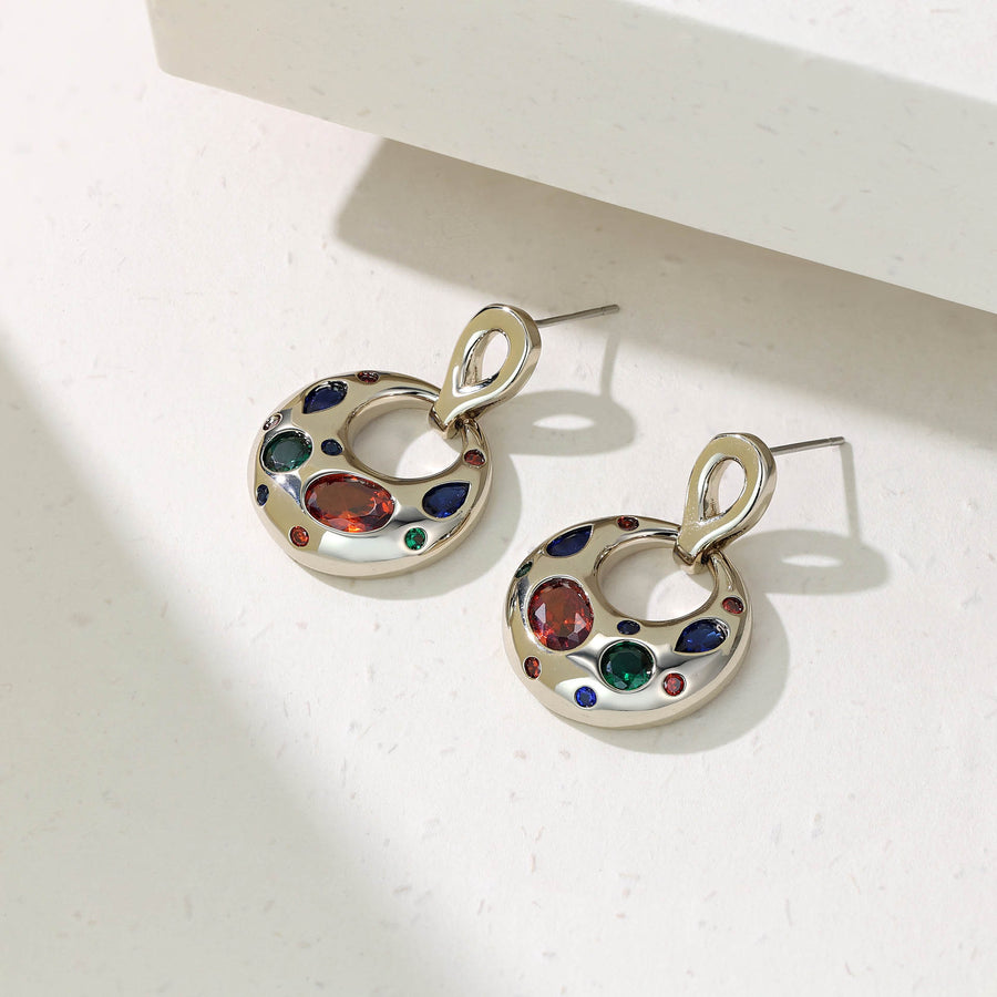 Colorful Zircon Round Earrings