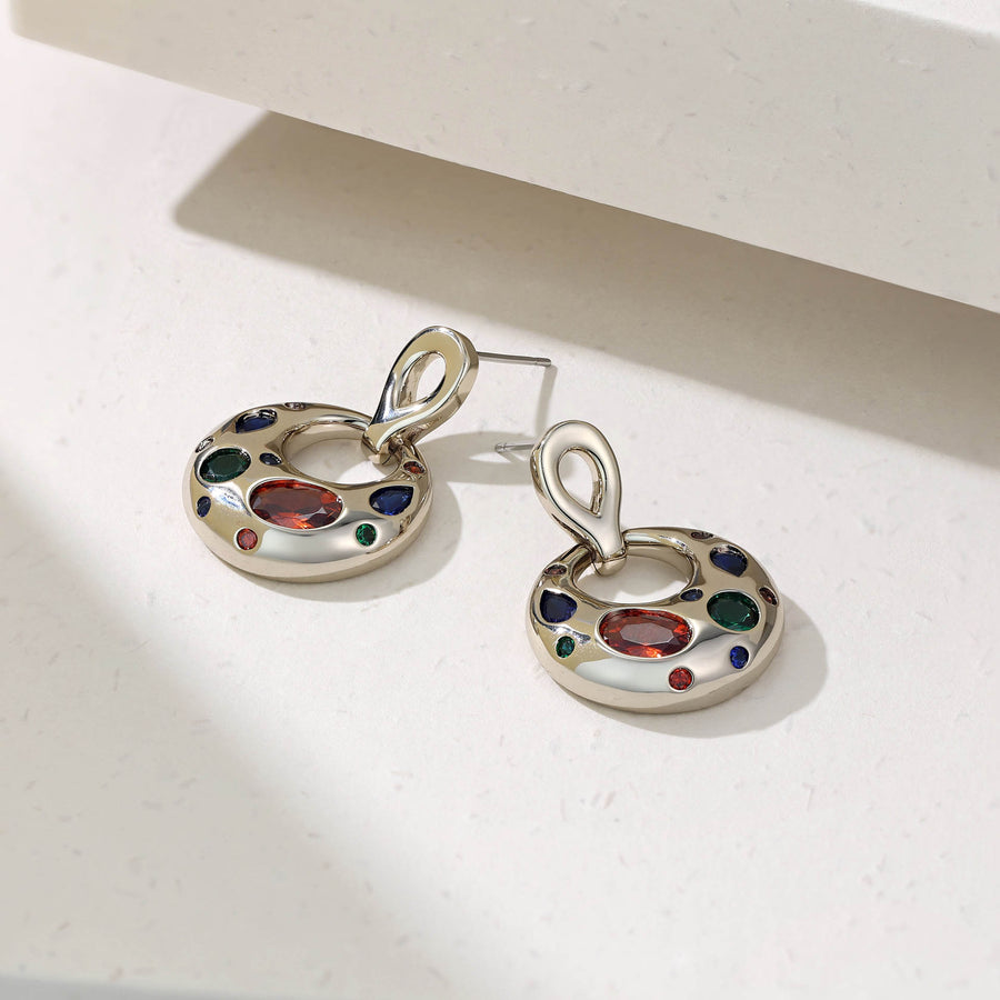 Colorful Zircon Round Earrings