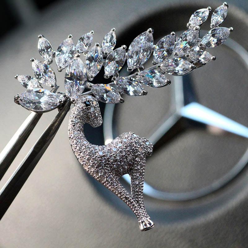 Crystal Zircon Deer Brooch